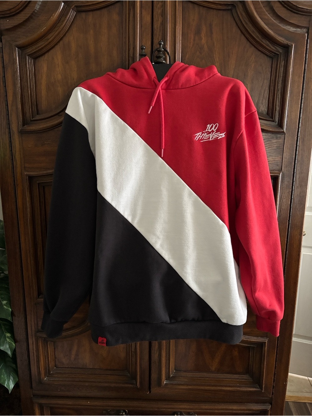 100 Thieves limited edition tri color red, black & white hoodie